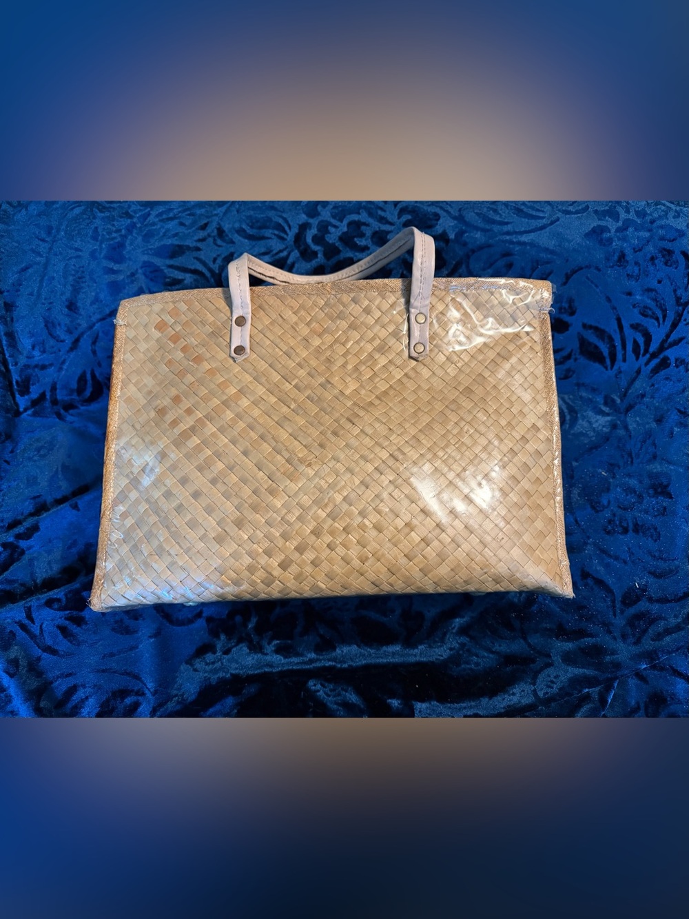 True Vintage 1950s-70s souvenir raffia straw rectangular tote bag flowers - Picture 2 of 4